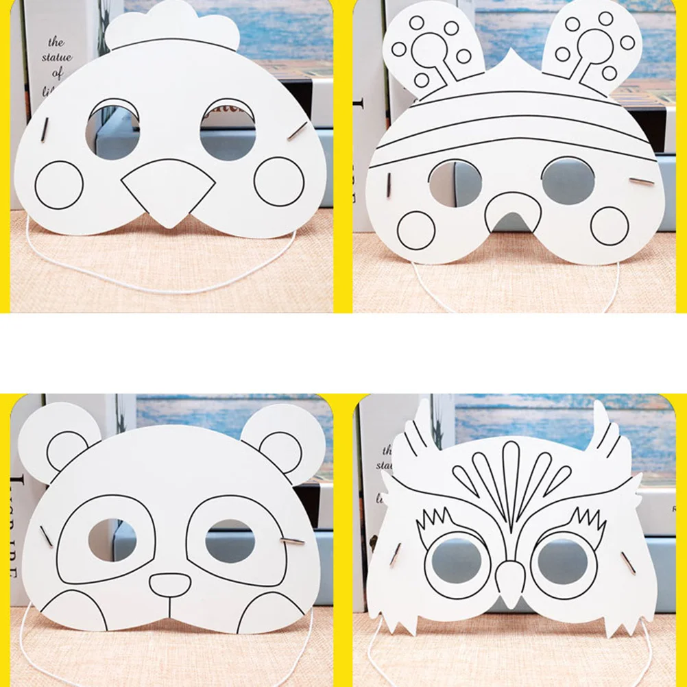 10 pçs graffiti máscaras de animais kits de artesanato de papel branco diy colorir diversão festa máscaras de papel materiais de arte máscara branca