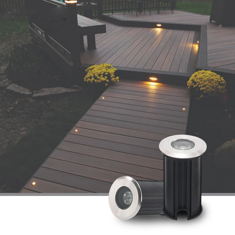 Светодиодное освещение для наружного сада IP67 Водонепроницаемый подземный светильник из нержавеющей стали 1 Вт 3 Вт Подземный ландшафтный светильник DC24V12V