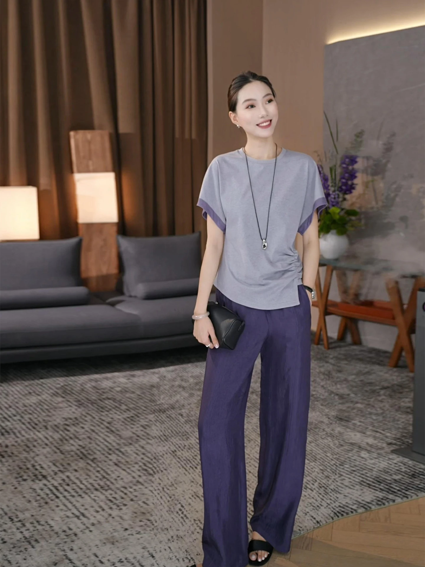 

Zozo Home High-End Acetate Pants Draped Texture Straight Leg High Waist Comfortable Casual Trousers for Women