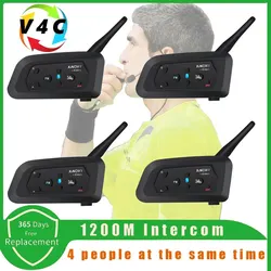 XINOWY 1-4PCS V4C Full-Duplex Football Coach Referee Intercom Headset Communication System 1200m Bluetooth Interphone Earphone