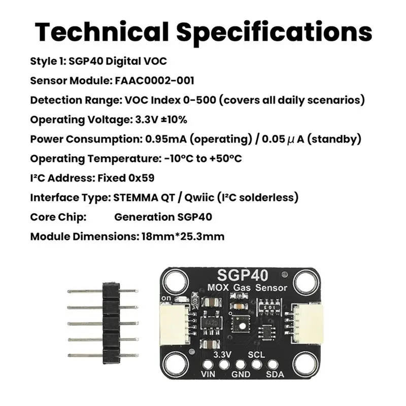 【HOT A69Z!】SGP40 Dual Gas VOC Sensor Module STEMMA QT/Qwiic Interface Wide Temperature Range Industrial Grade Environmental Dete