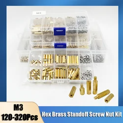 Male Female Hex Brass Standoff Spacer Kit M2M2.5 M3 M4 Brass Round Standoff with 304 Screw and Hex Nut pcb motherboard standoff