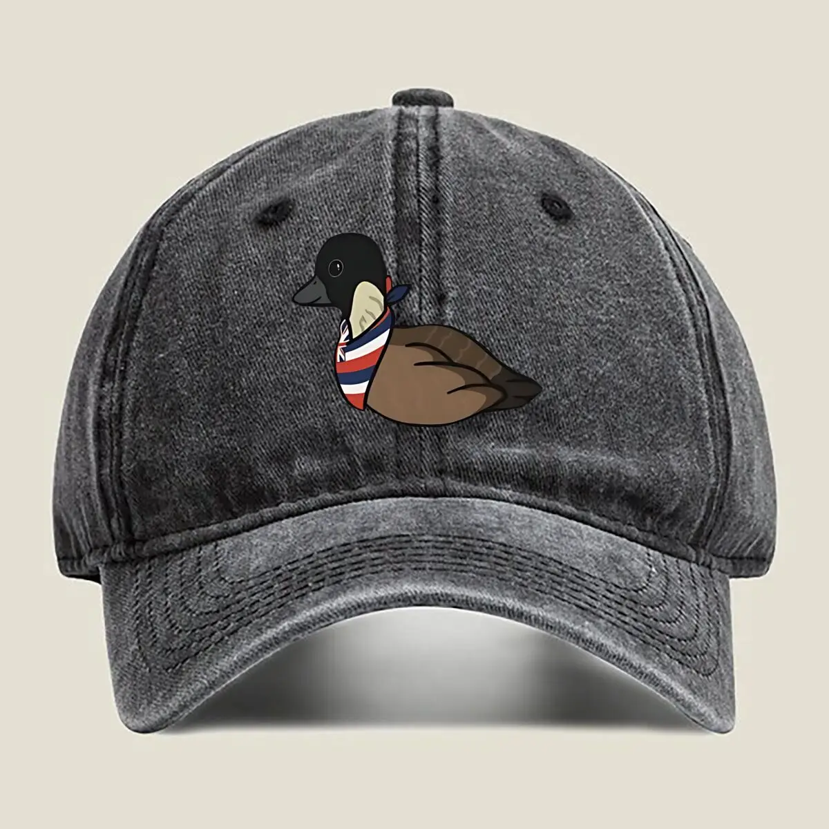 

“Duck with Scarf Whimsical, Fashion - Vibe Pet Graphic Art” Washed Baseball Cap