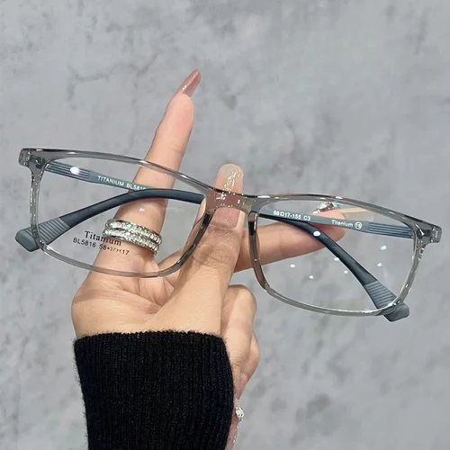 Imagen 2 del producto Montura de gafas de titanio β, gafas cuadradas ultraligeras de cara grande para hombre, montura de gafas graduadas ópticas de pierna de titanio, gafas para hombre 5816