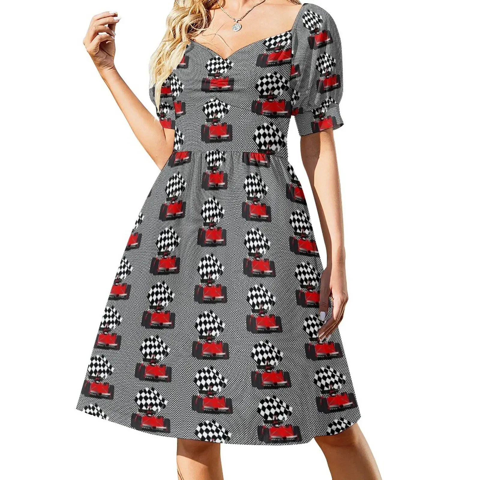 

RedRace Car with Checkered Flag Short-Sleeved Dress women's elegant loose dresses prom dresses 2025