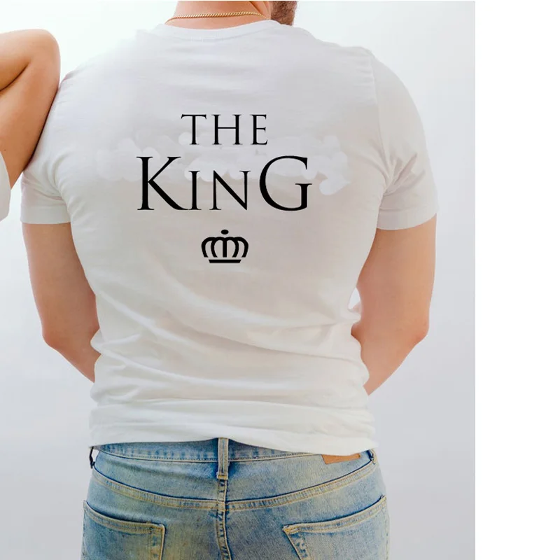 T-shirt à manches courtes pour Couple, en coton, avec le dos du roi et de la reine, cadeau pour amoureux, vêtements Harajuku pour la saint-valentin, livraison directe