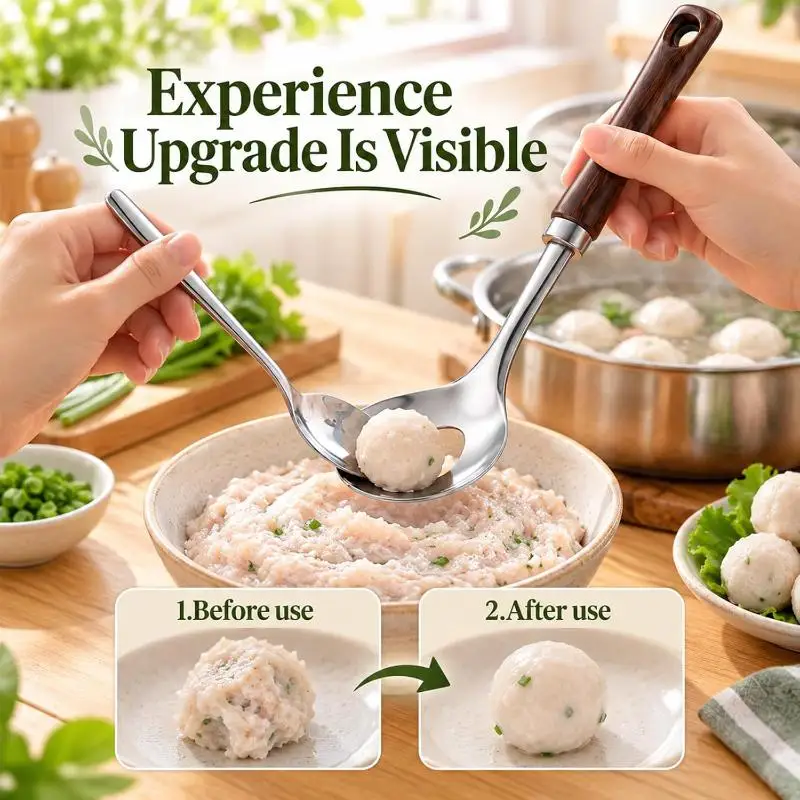 [1/2Pcs Non-Stick Meatball Maker Spoon Food Grade Stainless Steel Kitchen Gadget for Family Gathering Cooking Meat Prep]