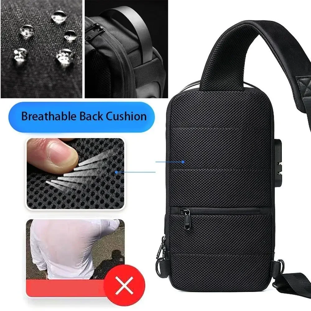 Bolsa Peito Masculina, Bolsas Crossbody, Casual, Carregamento USB, Esportes, Bolsa de Ombro, Anti-Roubo, Viagem, Pacote de Sling Mensageiro, Grande Capacidade