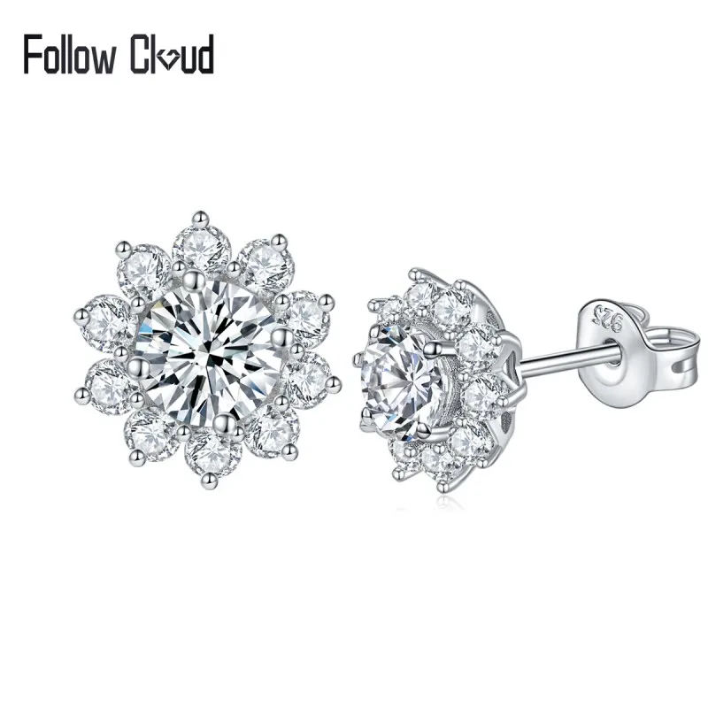 

Follow Cloud 5.0mm 0.5 Carat Stud Earrings 925 Sterling Silver Snowflake D Color Moissanite Earrings for Women Wedding Gifts