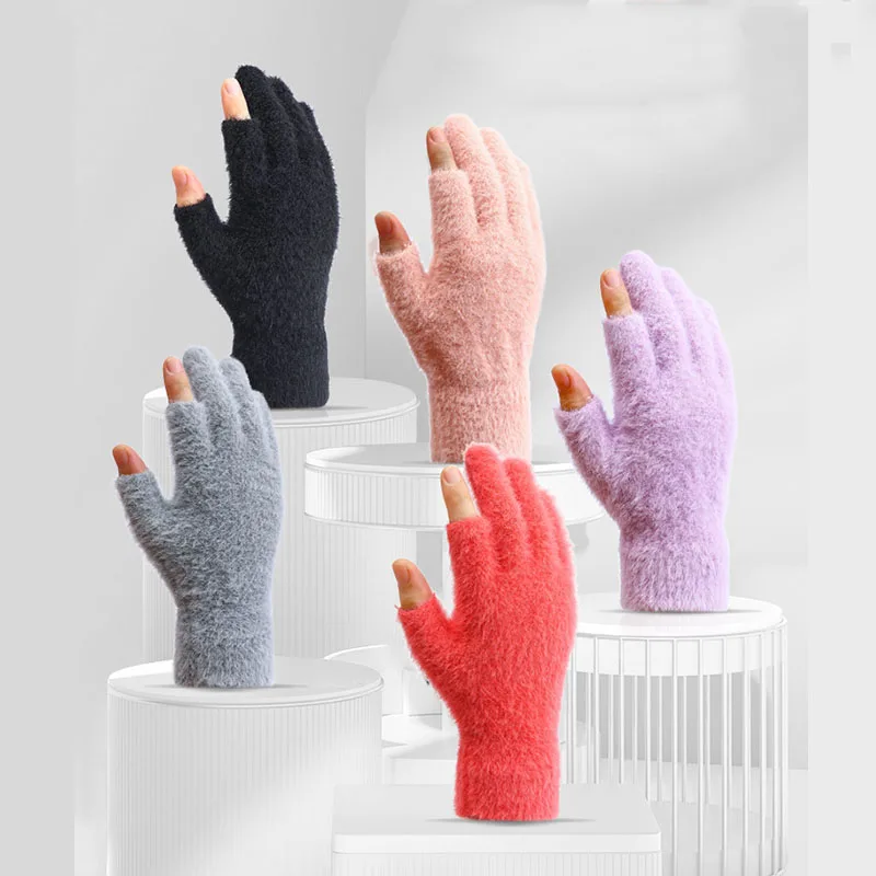 Winterwärme, fingerlose Handschuhe, Nerzfell, gestrickte Handschuhe, verschiebbarer Bildschirm, Outdoor-Wärme, kältebeständige Fäustlinge für Männer und Frauen