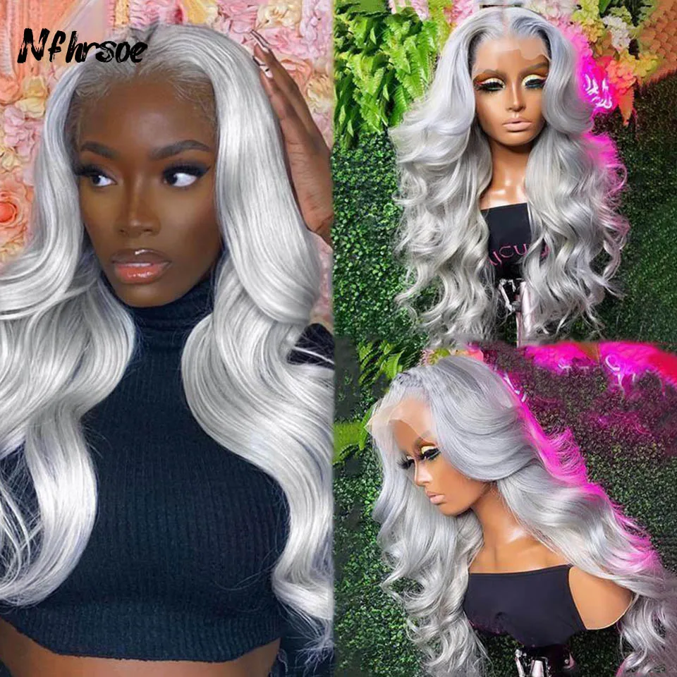 

Highlight 13x4 Body Wave Colored Human Hair Wigs Silver Grey Lace Front Wig Human Hair For Women HD Transparent Lace Ftontal Wig