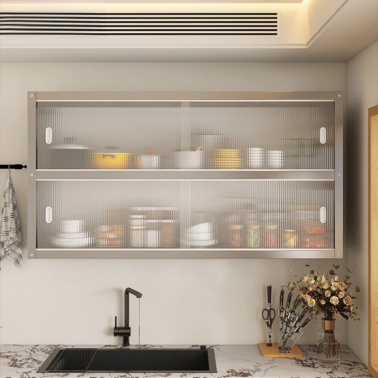 

Kitchen stainless steel rack wall-mounted suspended hanging wall sliding door on wall cabinet storage storage cabinet explosion