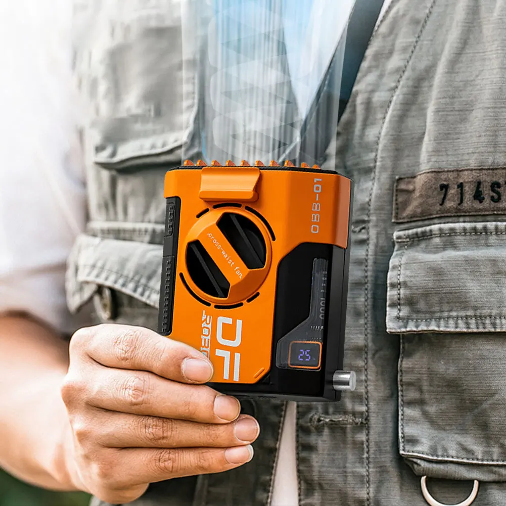 พัดลมคาดเอวแบบพกพาแบบชาร์จไฟได้ 5 ความเร็วพัดลมเข็มขัดสวมใส่จอแสดงผลดิจิตอล LED เป็นพาวเวอร์แบงค์สำหรับงานกลางแจ้งปีนเขาเดินป่า