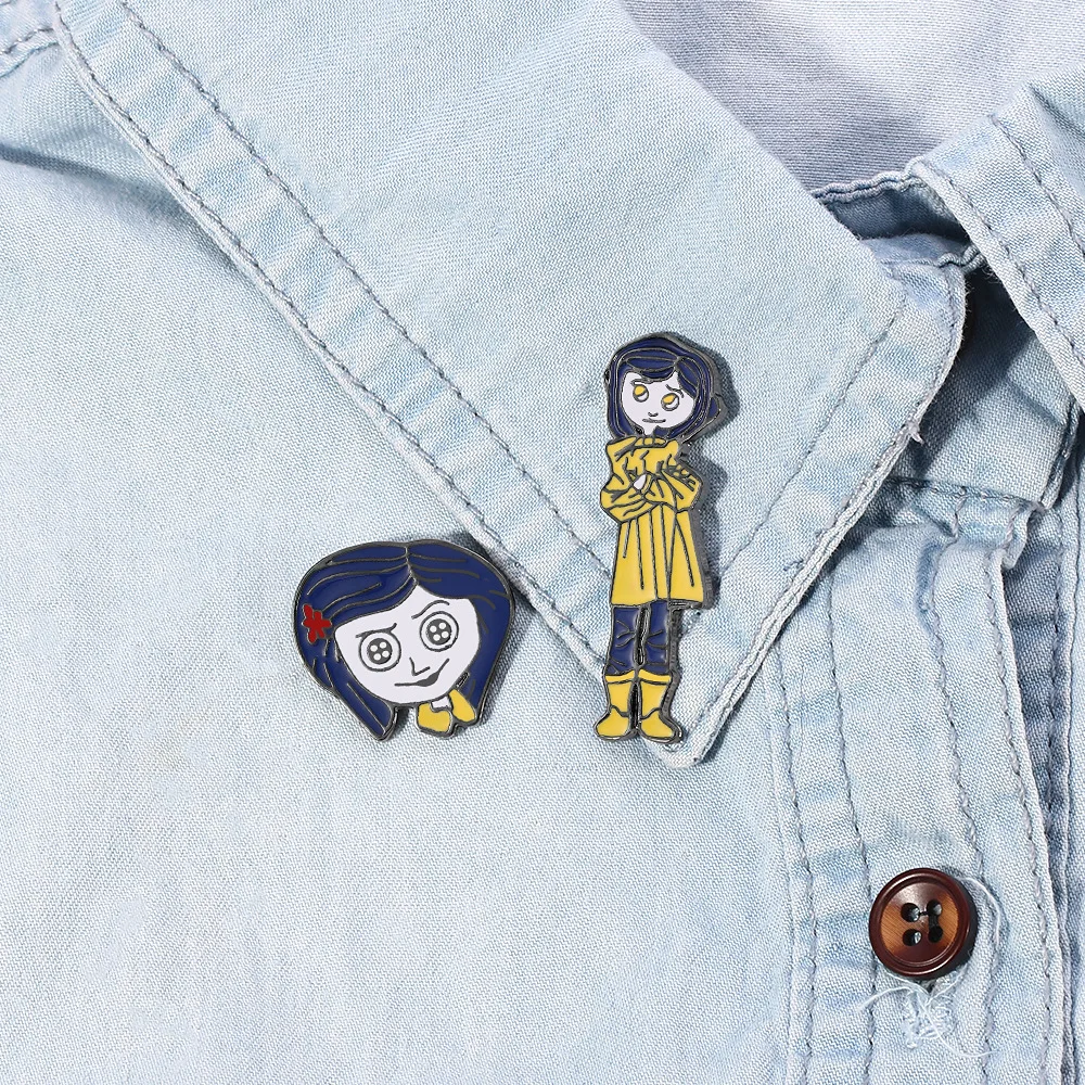 2 Pcs Scary Coraline&the Secret Door Brooch Creative Caroline Enamel Pin Backpack Clothing Jewelry Metal Badge Accessories Festi