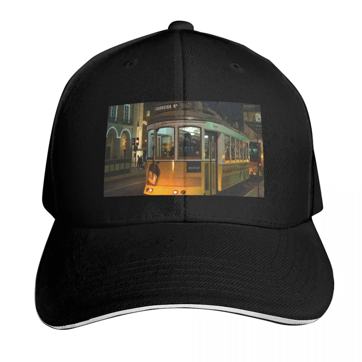 Electrico at night in Terreiro do Paco Baseball Cap Casual Daily Wear Quick Dry Performance Cotton Twill Breathable