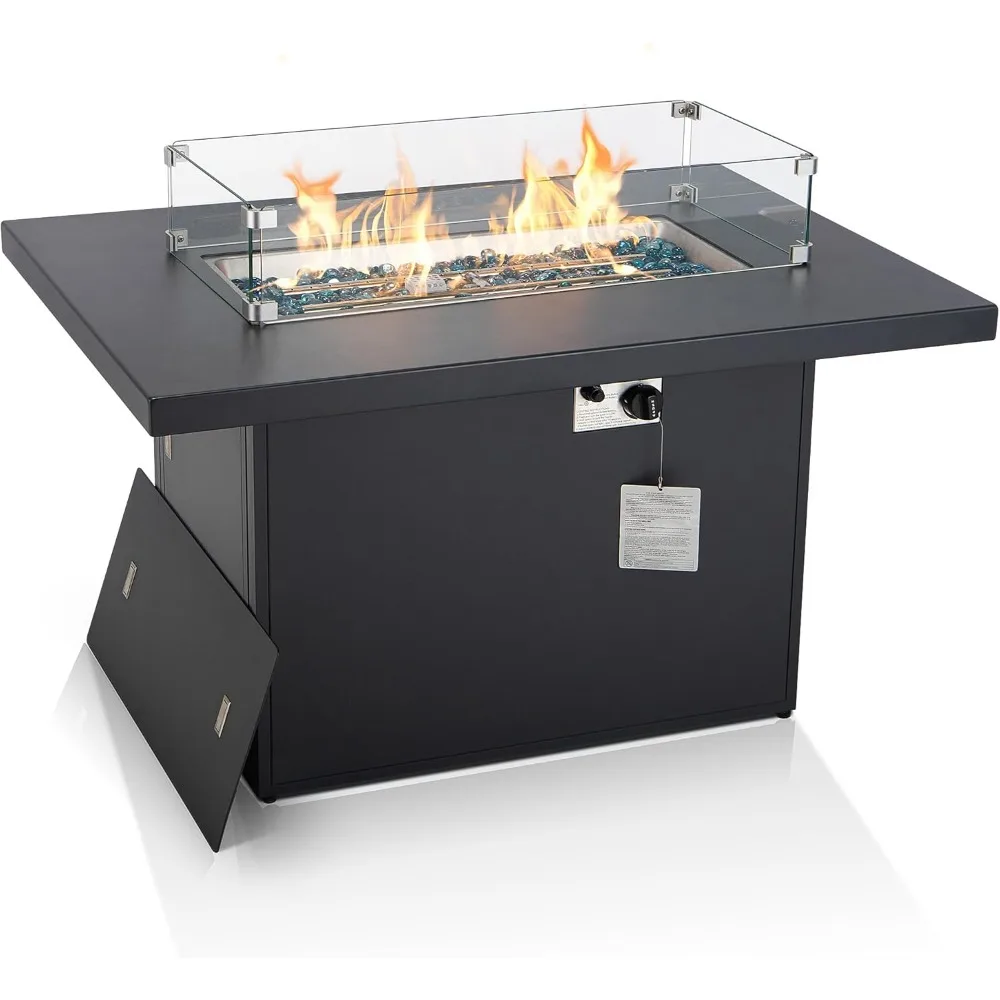

Rectangle Outdoor Patio Fire Pit Table with 60,000 BTU, Aluminum Construction, Propane/Natural Gas Compatible, Cover and Windpro