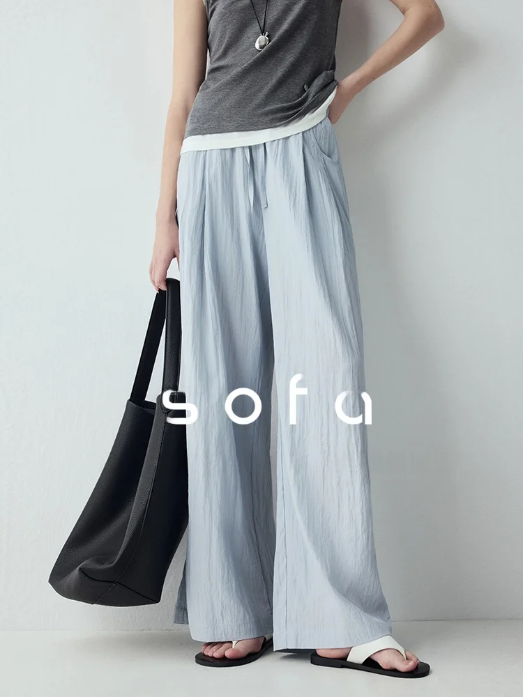 

Cool Sensation Lazy Vinegar Lightweight Casual Pants Women's Smooth Breathable Wide Leg Pants Summer Season Natural Waist