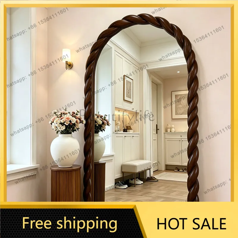 American full-length mirror household floor cream wind movable full-length mirror