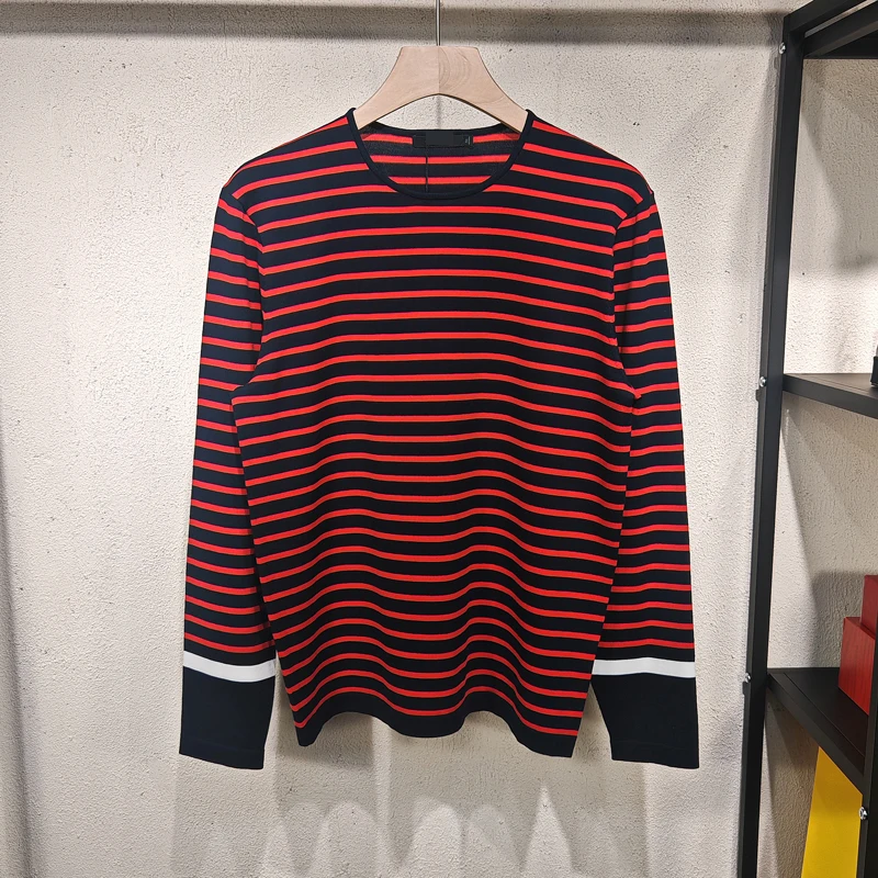 

Мужская весенняя тонкая цветная круглая трикотажная длинная футболка све в полоску Faion Urban Sle из смеси хлопка