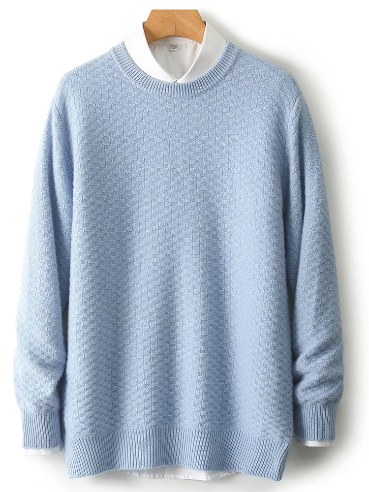 100% Merino Wool Men's Round Neck Base Sweater Thickened Autumn Winter Casual Fashionable Soft Knitted Wool Sweater