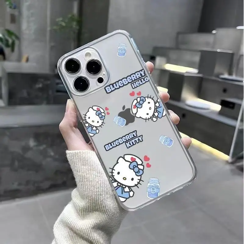 Sanrio Hello Kitty Blue Uniform  Phone Case For iPhone 15 14 13 Pro Max 11 12 13 Pro X XR XS MAX 7 8 Plus Y2K Soft Clear Cover