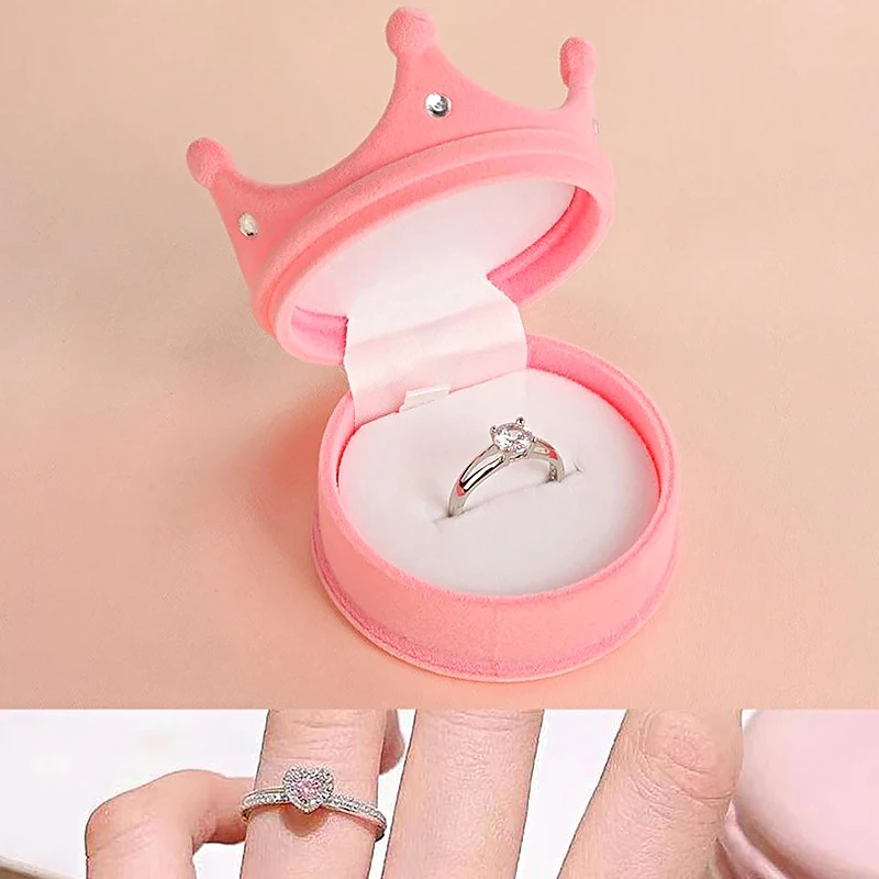 Princess Crown Shaped Ring Box Flocking Proposal Show Love Girl Jewelry Box Earrings Stud Pendant Display Ring Storage Gift Box