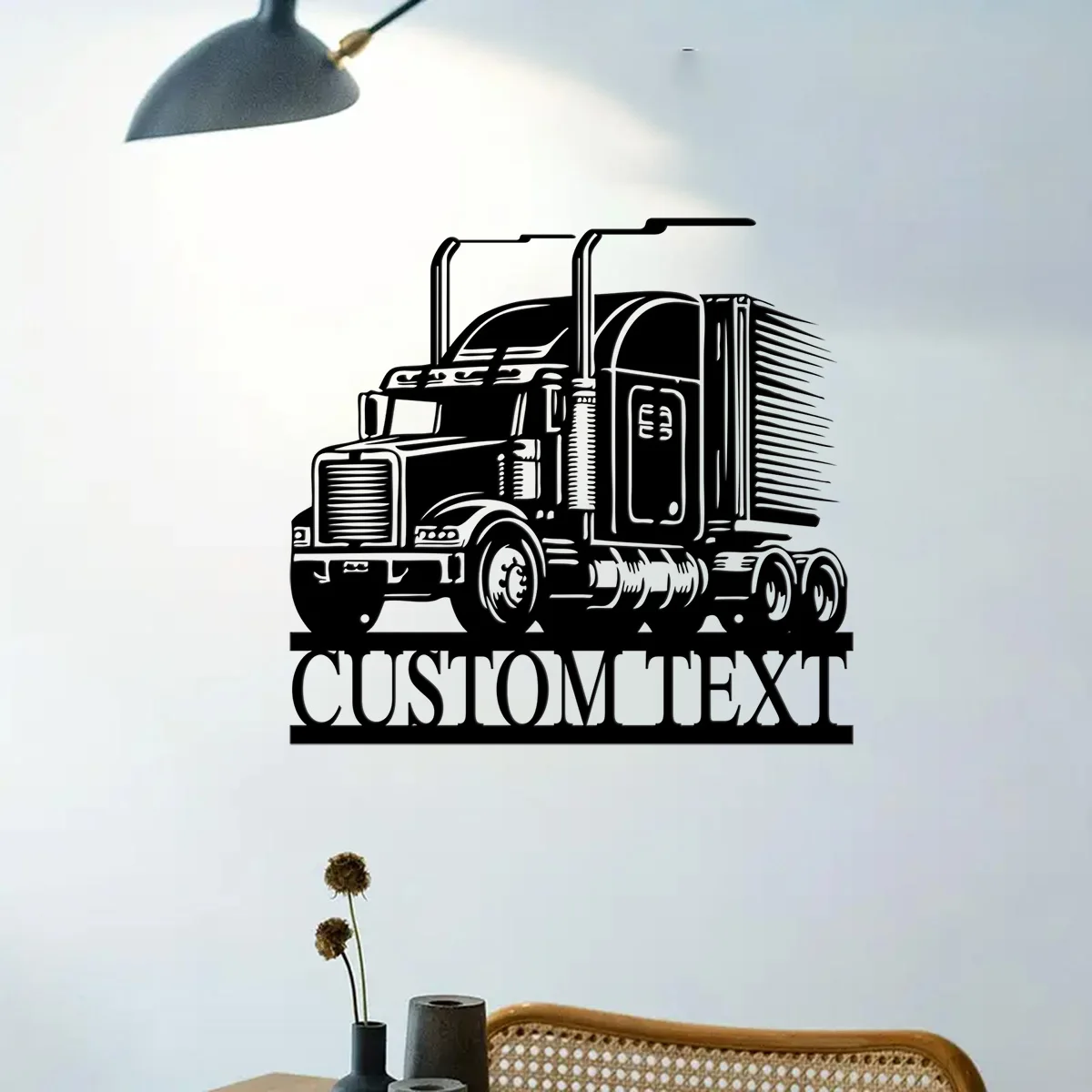 Custom Semi Truck Metal Wall Art, Personalized Trucker Name Sign Home Decor, Sign, Decoration Hanging For Home Circle