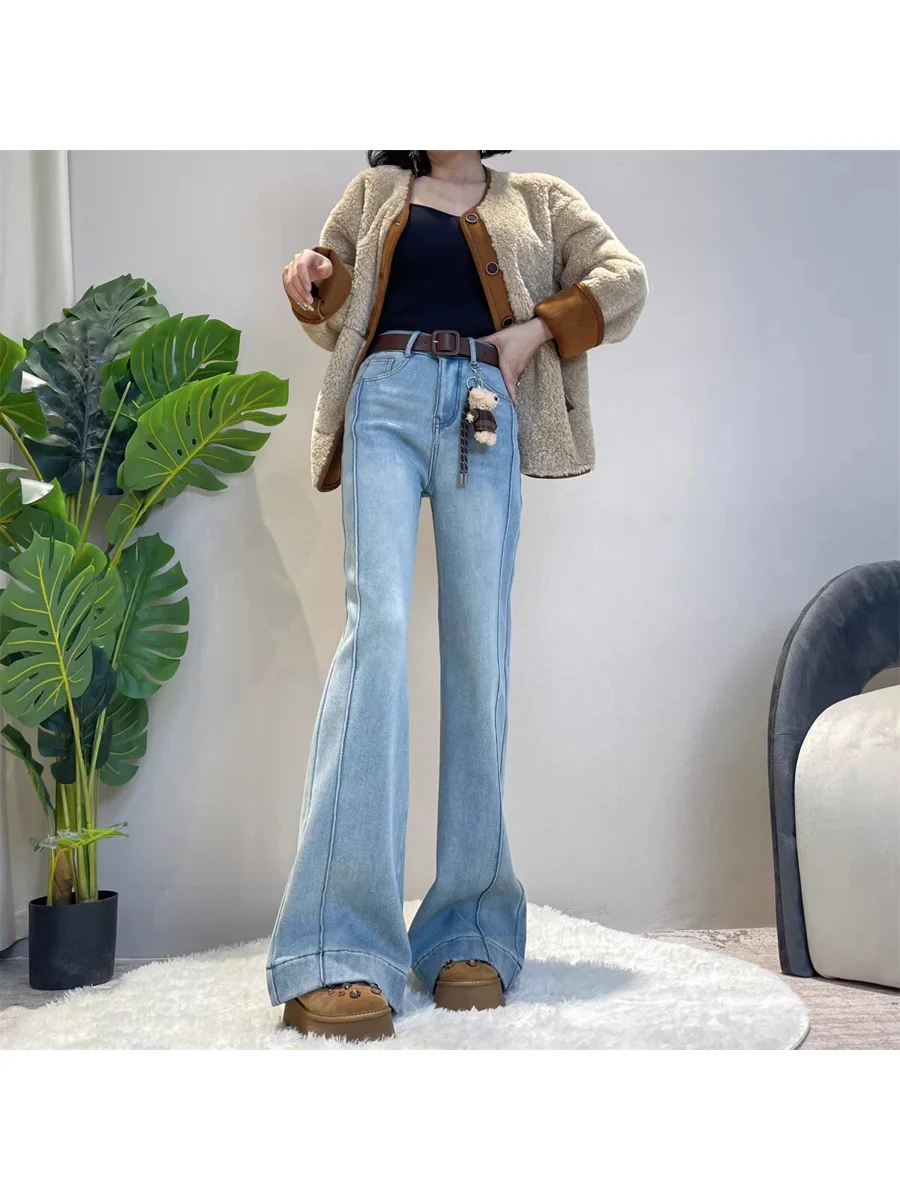 

plus Size Flare Denim Jeans for Women High Waist Elastic Slimming Spring 2026 New Style Popular Micro Flare Pants for Fat Girls