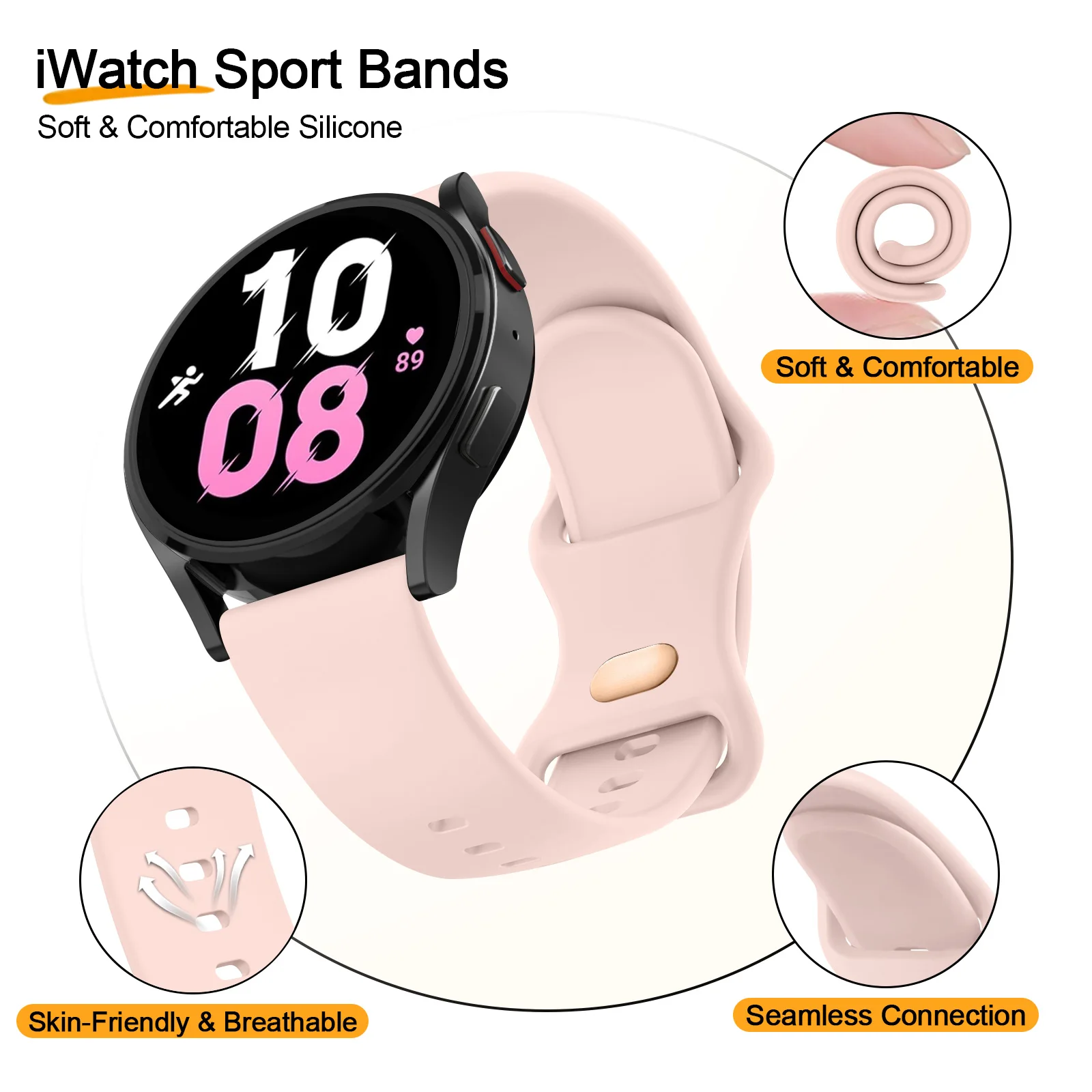 20mm Silicone Strap For Samsung Galaxy Watch 6/5/4 44mm 40mm 6 Classic 43 47mm Watchband For Galaxy Active 2 40mm 44mm Bracelet