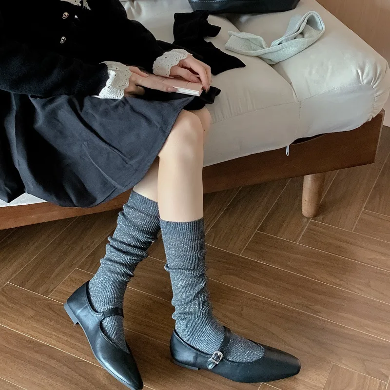 Женские чулки, новые модные повседневные гольфы, женские хлопковые однотонные длинные удобные гольфы до бедра
