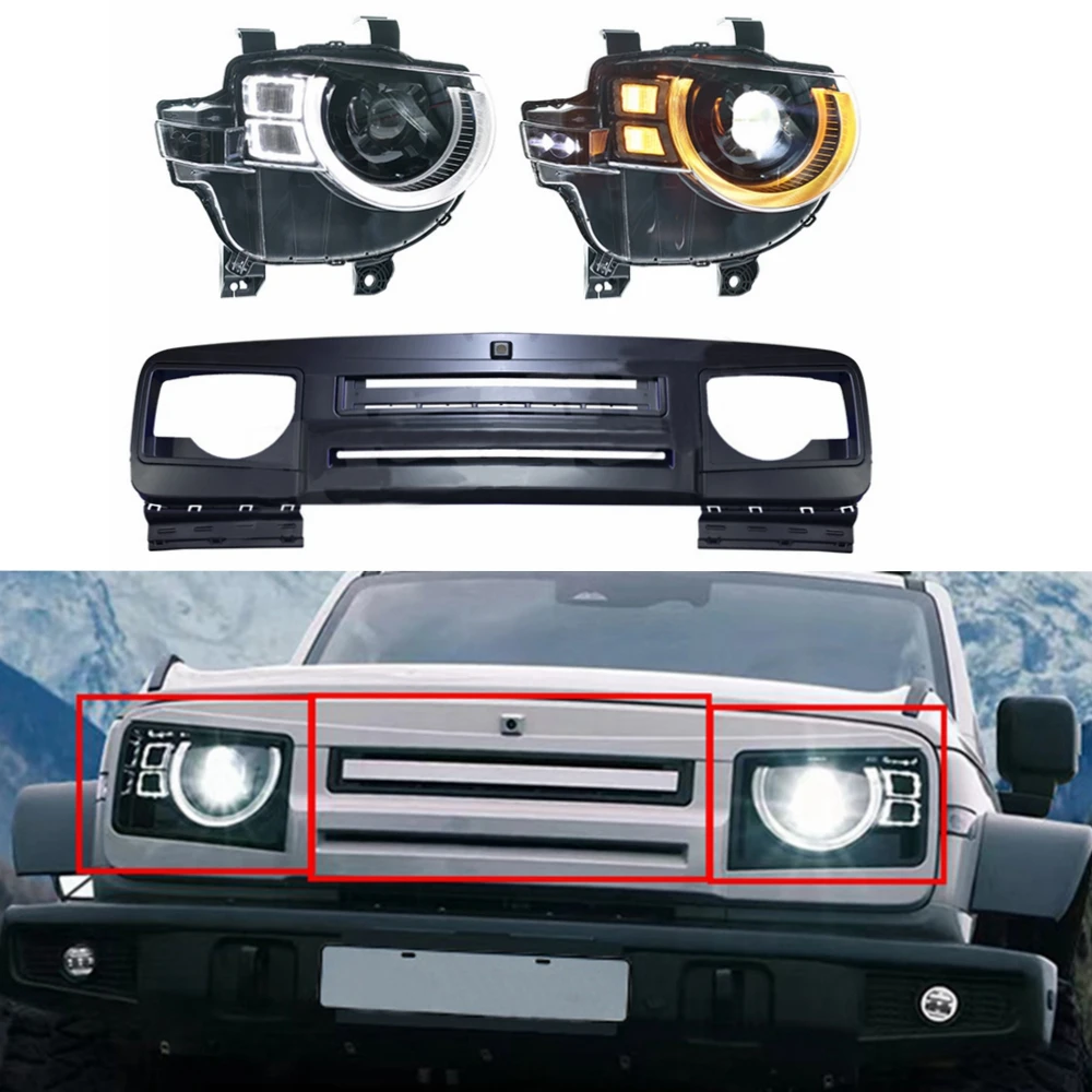 ROLFES Front Car Bumper Grille And Headlight For Great Wall Wey Tank 300 Modified With LED Headlights Width Lamp Grills