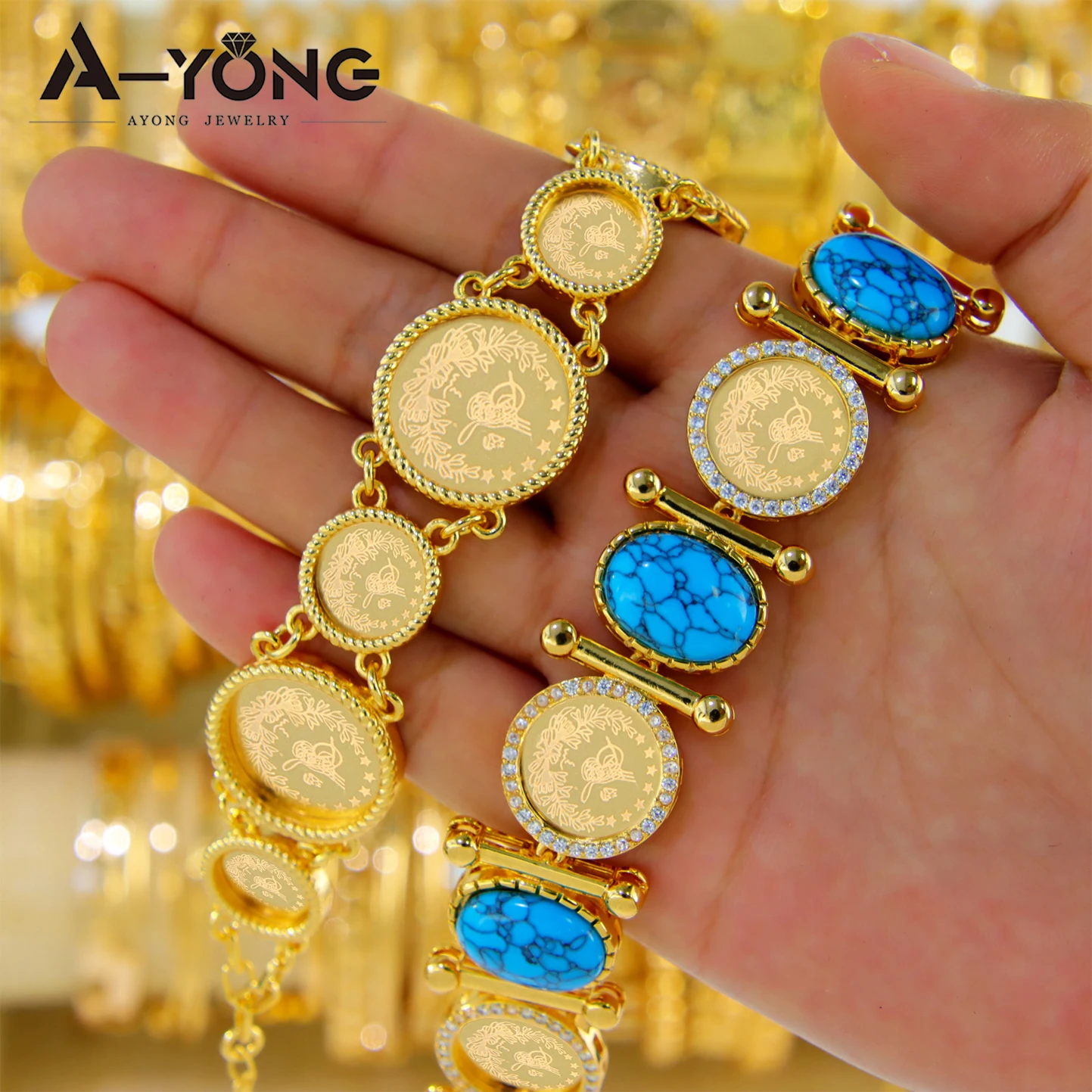 Luxury Arab Gold Color Coins Cuff Bracelet 21k Gold Plated Waterproof Turkish Coins Bangles Dubai Women Wedding Party Jewelry