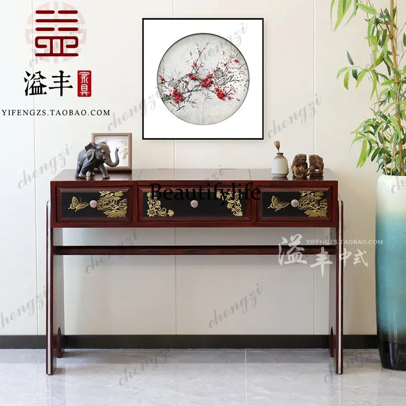 Butterfly dance Jinhe new Chinese light luxury solid wood gold-painted dresser bedroom hand-painted storage dressing table