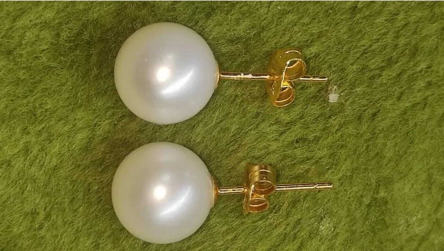 

Gorgeous AAAA++++ REAL NATURE 9-10mm 11-10MMSouth China Sea White Round Pearl Earrings 14k Gold （gift box）