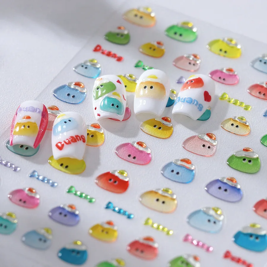 

-Jelly Dough- Kiyomi Macaroon Bean Face Sticker Duang Translucent Jelly Dough Self Adhesive Decals Nail DIY Adorn Sticker 404art