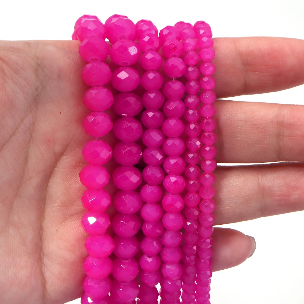 4 6 8mm Faceted Crystal Beads Hot Pink Rondelle Glass Loose Spacer Beads For Jewelry Making DIY Bracelet Necklace Accessories image 3