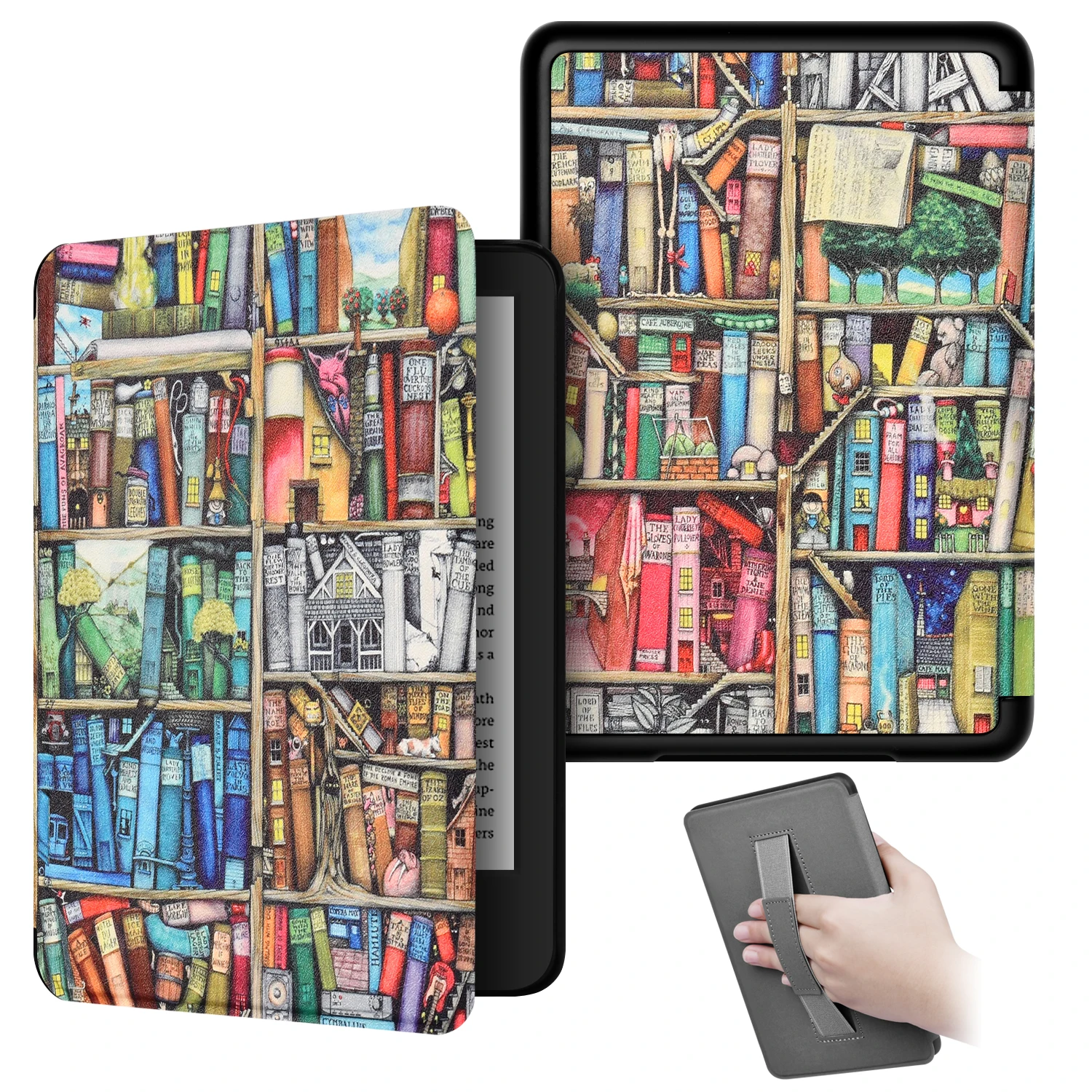 For Kindle 12th RS23CV Smart Case with Hand Strap Painted PU Leather Cover for Kindle 11th C2V2L3 Magnetic Protective Slimshell