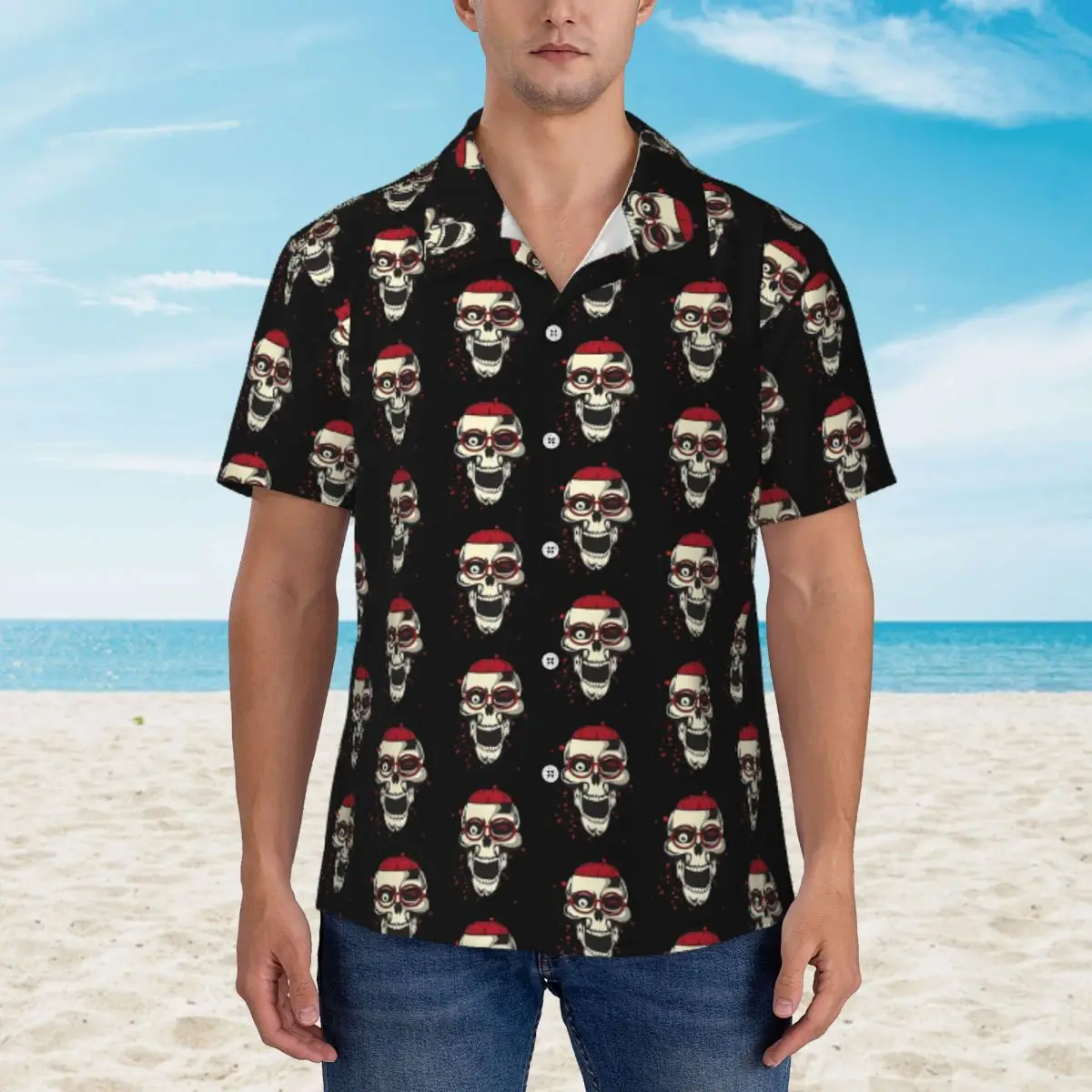 

Skeleton Casual Shirt Skull Print Vintage Hawaii Shirts Male Short Sleeves Vacation Stylish Design Oversized Blouses