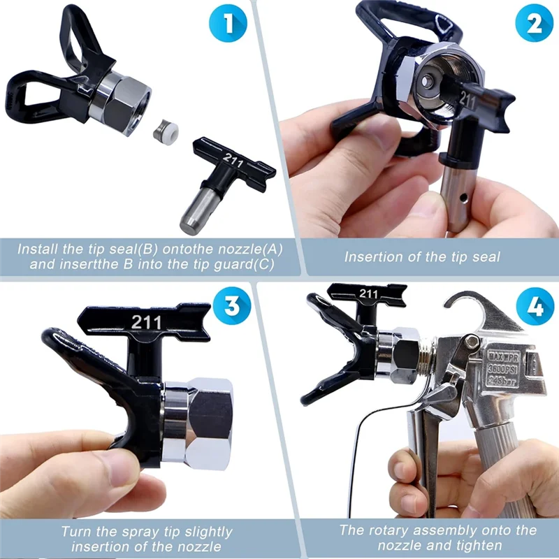 

A26F-Paint Set 6 Reversible Tips, 6 Airless Paint Filter 1 Inlet Strainer And 2Pcs Nozzle Tip Guards