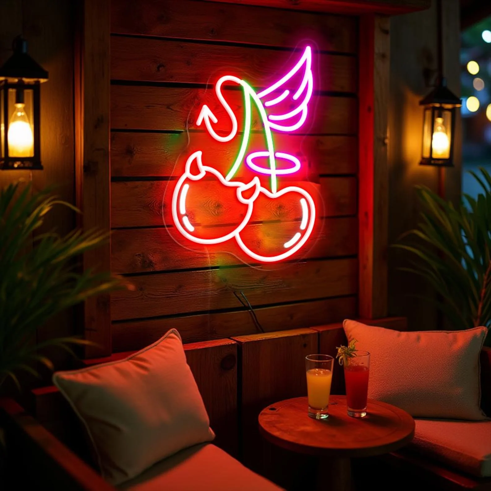 

Angel and Devil Cherry Neon Sign, Cherry Led Sign, Cocktail Bar Party Decor, Cherry Wall Art, Angel and Demon Neon Decor