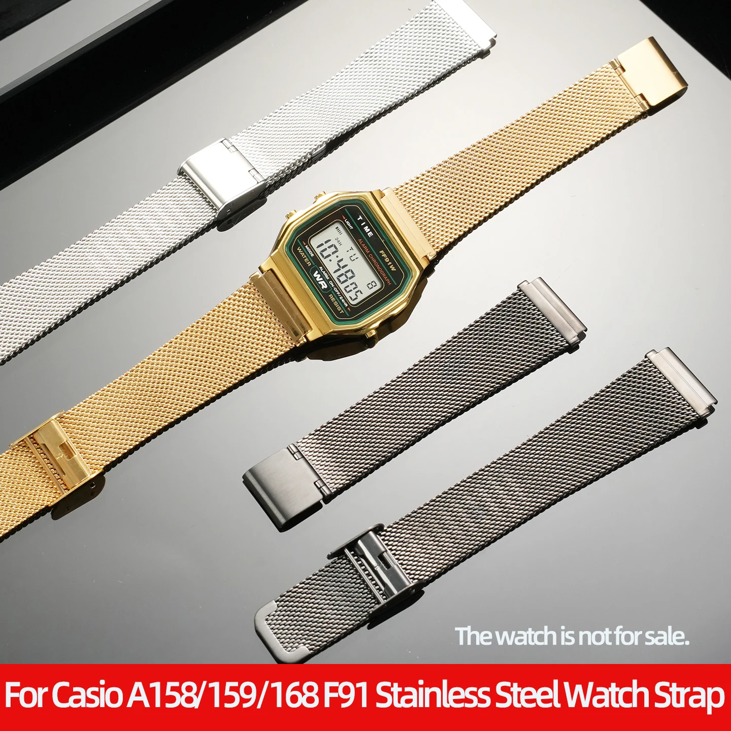 

Ремешок для часов Casio Small Square A158 A159 A168 F91 шириной 18 мм, из нержавеющей стали, дышащий металлический браслет