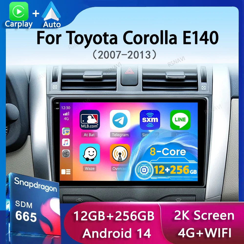 Android 14 Carplay 2din Car Radio For Toyota Corolla E140/150 2007 2008 2009 2010 2011 2012 2013 4G GPS Multimedia Player Stereo