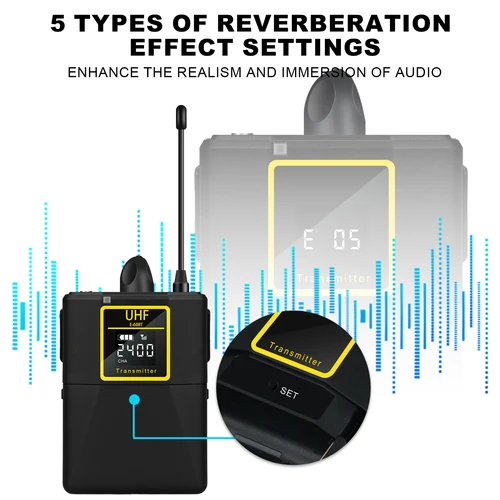 Imagen 2 del producto Micrófono de auriculares inalámbrico de 2,4G con transmisor, receptor, pantalla digital, transmisor de mochila para enseñanza en vivo