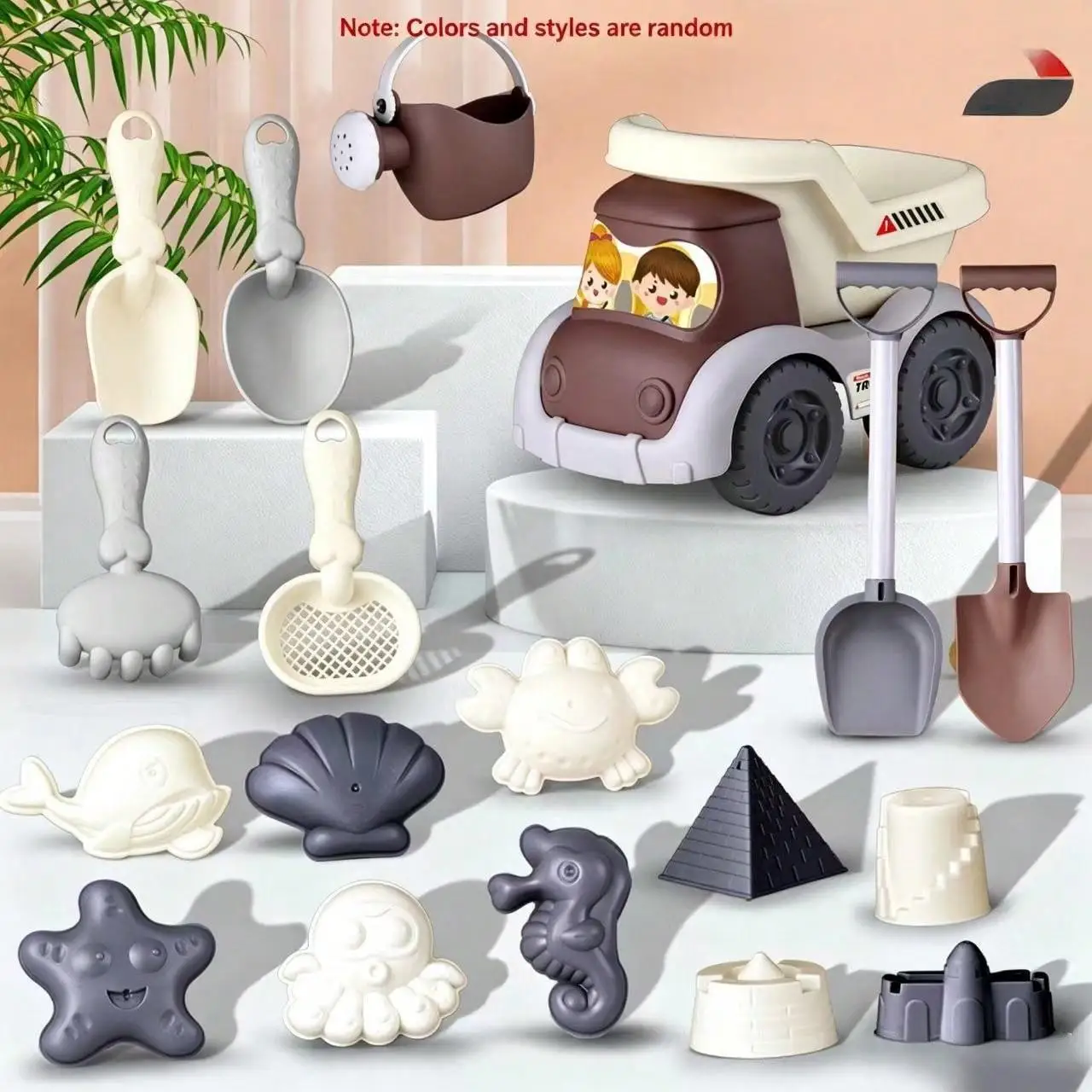 Beach Sand Toy Set for Kids, Bendable Shovel, Dump Truck, Animal & Castle Molds, Watering Can, Sand Water Snow Play Kit