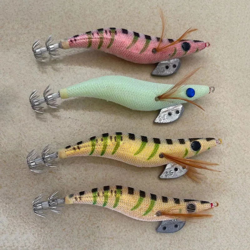 Cross-Border Export Luminous Wood Shrimp Ring Beads Squid Hook Simulation Bamboo Prawn Sea Fishing Lure Lure Boat Fishing Simula