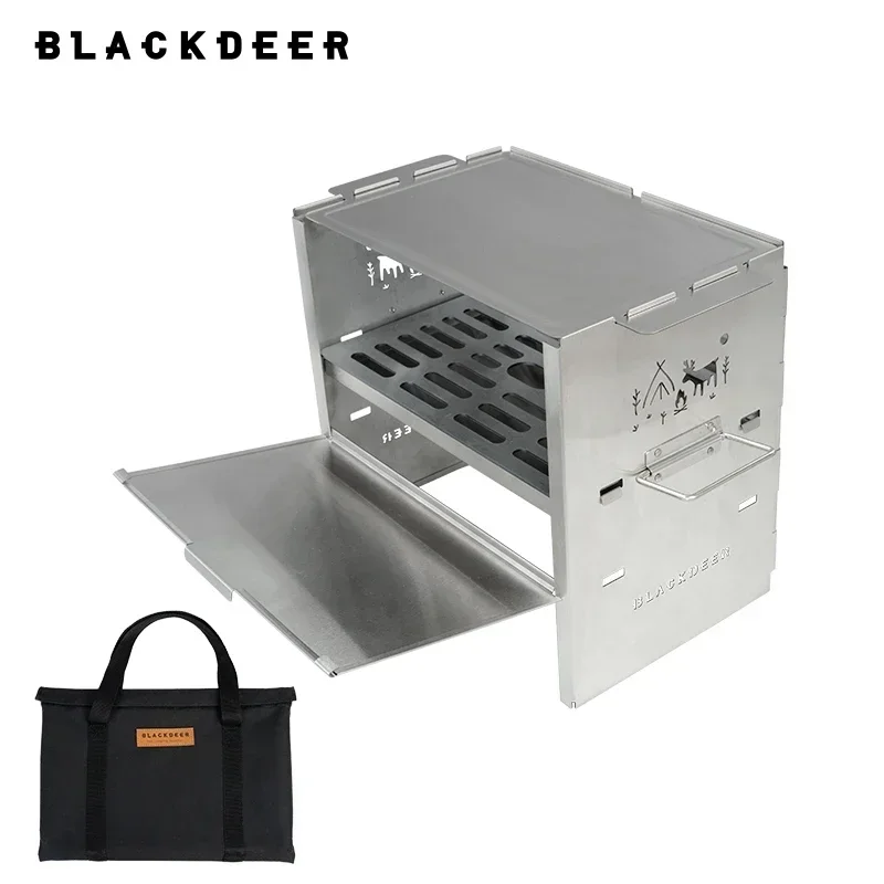 

BLACK-DEER Compact Folding Stainless Steel Wood Stove Outdoor Cooking Picnic Camping Stove Wood BBQ Iron mesh frame