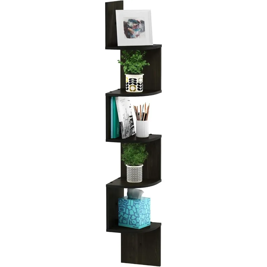 

Rossi Wall Mount Floating Corner Shelf 5Tier Radial Espresso