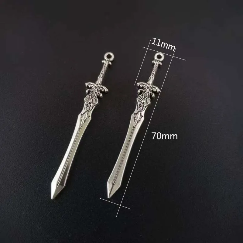 New Arrivaling 6Pcs 5Color 70*11mm Zinc Alloy Sword Charms For Jewelry Making DIY Handmade Weapons Pendant Charms