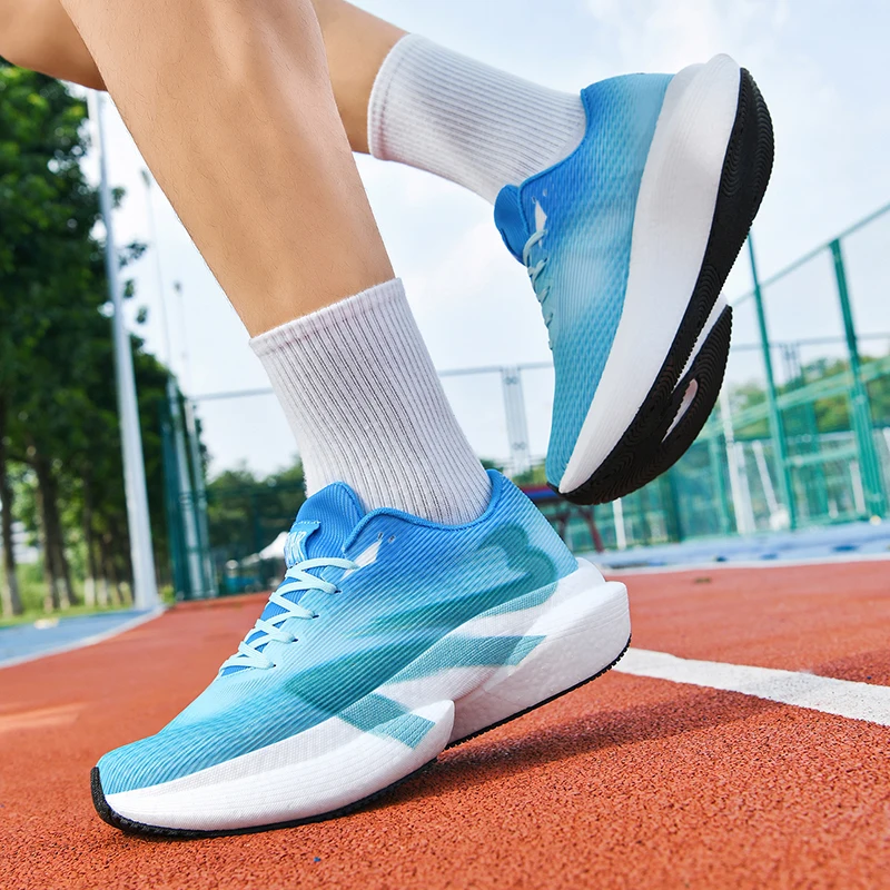Herren-Freizeitsportschuhe, farbenfrohe Laufschuhe mit Leopardenmuster und Farbverlauf, dicke Sohle, hohe Dämpfung, atmungsaktive Laufschuhe mit feinem Mesh-Material, rutschfest und abriebfest, ideal für Langstreckenläufe, Fitness-Training, tägliche Anlässe und Reisen, trendige Unisex-Schuhe. – Detail 3