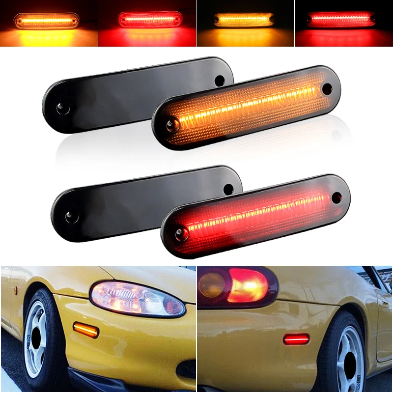 

4×for Mazda NA NB Miata MX-5 1998-2005 - Front Amber Rear Red LED Side Marker Lights Indicator Clear Signal Lamps OEM# MA255010
